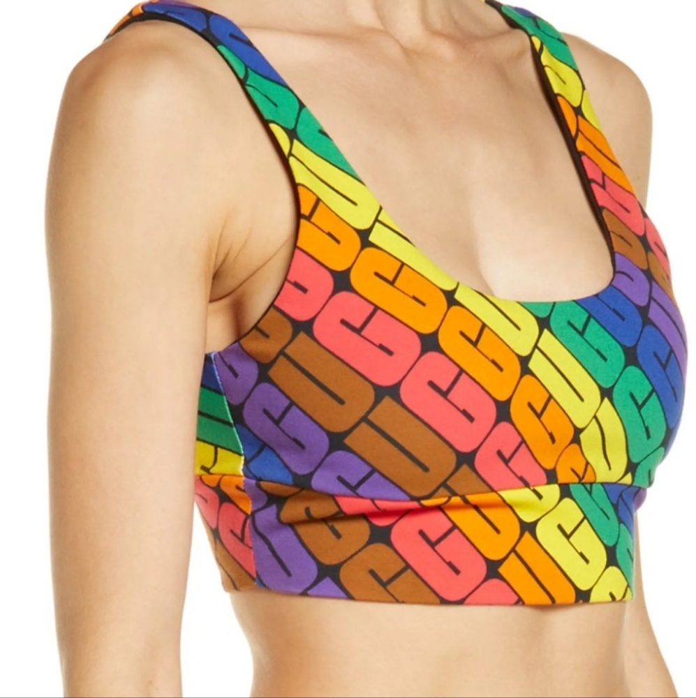 Brand NWT AUTHENTIC UGG  Rainbow Sports Bra, crop top, BRIGHT, M
